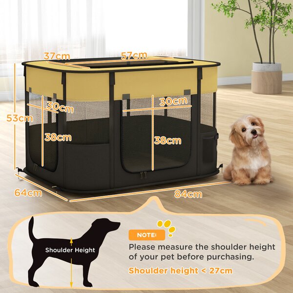 PawHut Foldable Dog Pen with Storage Bag for Indoor/Outdoor Use, Yellow Aosom UK