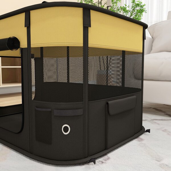 PawHut Foldable Dog Pen with Storage Bag for Indoor/Outdoor Use, Yellow Aosom UK
