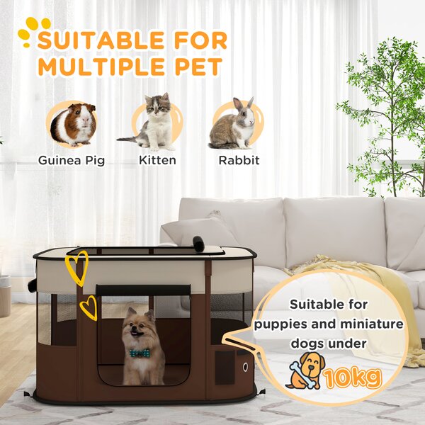 PawHut Foldable Dog Pen with Storage Bag for Indoor/Outdoor Use, Brown Aosom UK