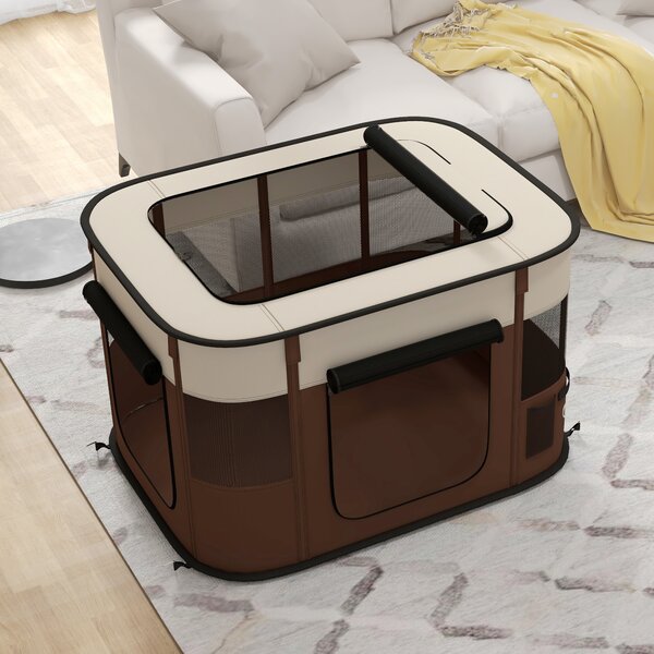 PawHut Foldable Dog Pen with Storage Bag for Indoor/Outdoor Use, Brown Aosom UK