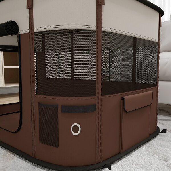 PawHut Foldable Dog Pen with Storage Bag for Indoor/Outdoor Use, Brown Aosom UK