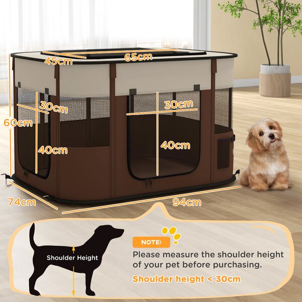 PawHut Foldable Dog Pen with Storage Bag for Indoor/Outdoor Use, Brown Aosom UK