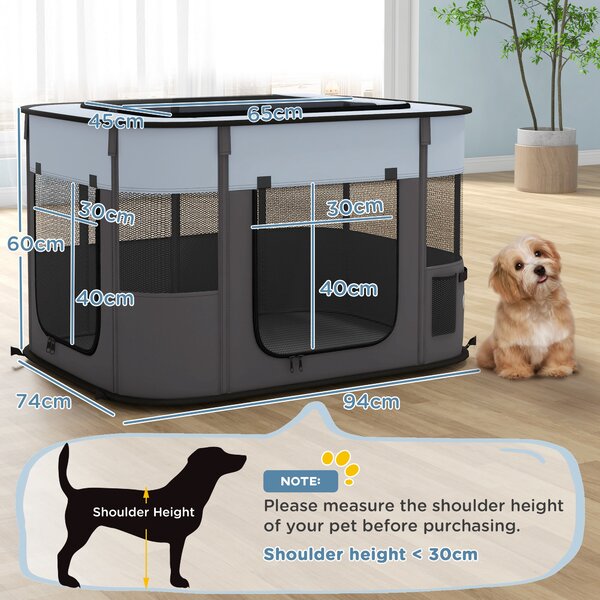 PawHut Foldable Dog Pen with Storage Bag for Indoor/Outdoor Use, Grey Aosom UK