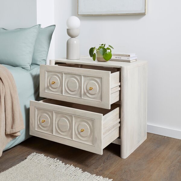 Theodore 2 Drawer Wide Bedside Table, Mango Wood