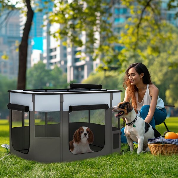 PawHut Foldable Dog Pen with Storage Bag for Indoor/Outdoor Use, Grey Aosom UK