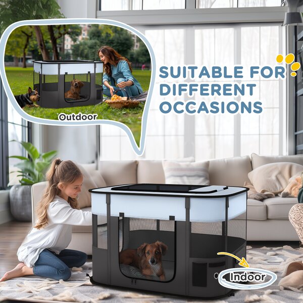 PawHut Foldable Dog Pen with Storage Bag for Indoor/Outdoor Use, Grey Aosom UK