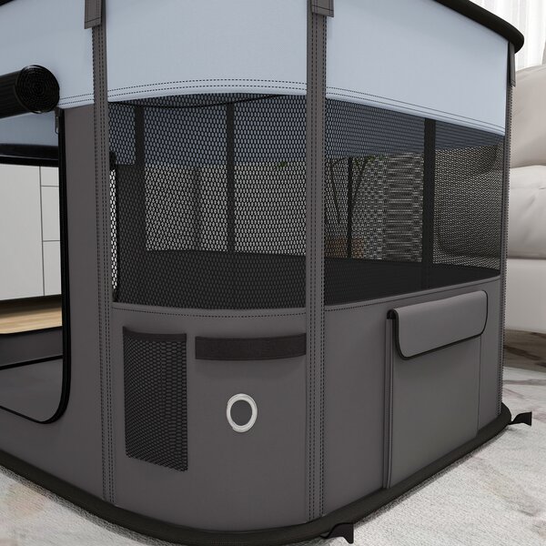 PawHut Foldable Dog Pen with Storage Bag for Indoor/Outdoor Use, Grey Aosom UK