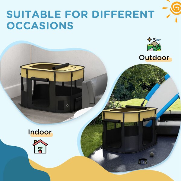 PawHut Foldable Dog Pen with Storage Bag for Indoor/Outdoor Use, Yellow Aosom UK