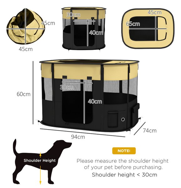 PawHut Foldable Dog Pen with Storage Bag for Indoor/Outdoor Use, Yellow Aosom UK
