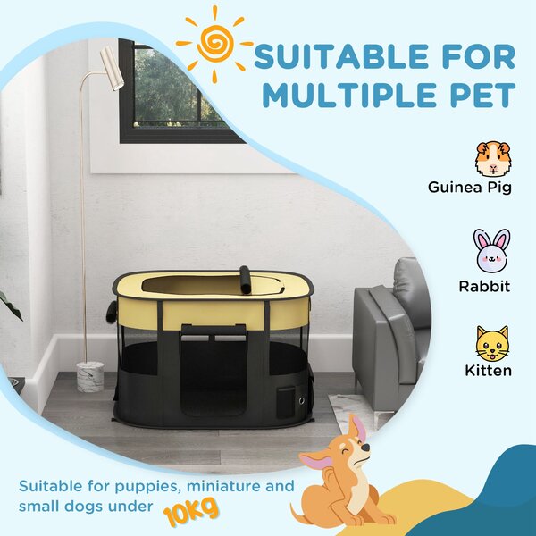 PawHut Foldable Dog Pen with Storage Bag for Indoor/Outdoor Use, Yellow Aosom UK