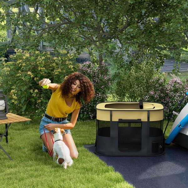 PawHut Foldable Dog Pen with Storage Bag for Indoor/Outdoor Use, Yellow Aosom UK