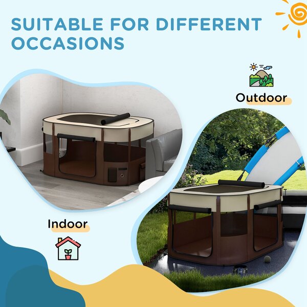 PawHut Foldable Dog Pen with Storage Bag for Indoor/Outdoor Use, Brown Aosom UK