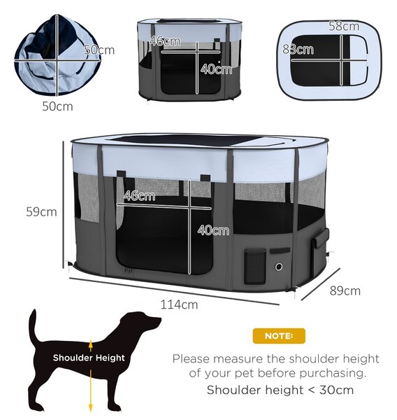 PawHut Foldable Dog Pen with Storage Bag for Indoor/Outdoor Use, Grey Aosom UK