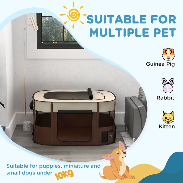 PawHut Foldable Dog Pen with Storage Bag for Indoor/Outdoor Use, Brown Aosom UK