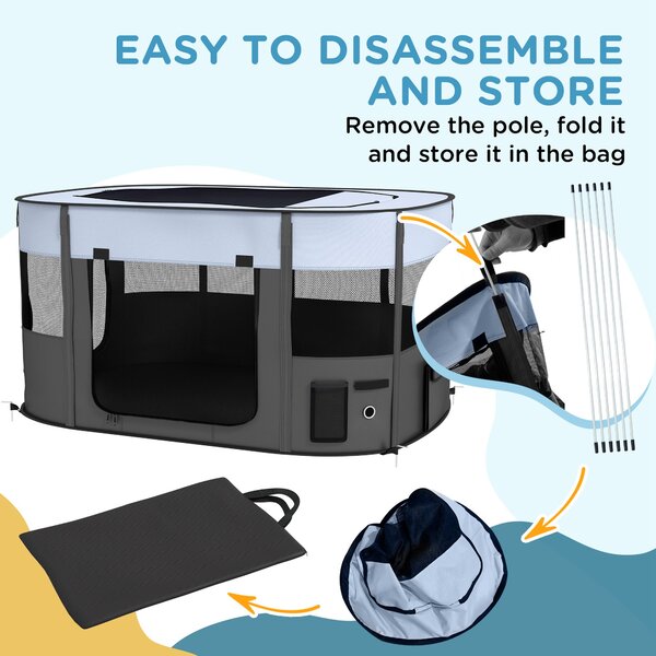PawHut Foldable Dog Pen with Storage Bag for Indoor/Outdoor Use, Grey Aosom UK