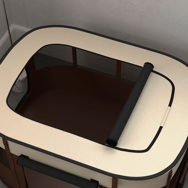 PawHut Foldable Dog Pen with Storage Bag for Indoor/Outdoor Use, Brown Aosom UK