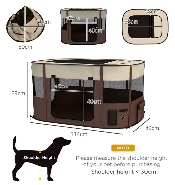 PawHut Foldable Dog Pen with Storage Bag for Indoor/Outdoor Use, Brown Aosom UK