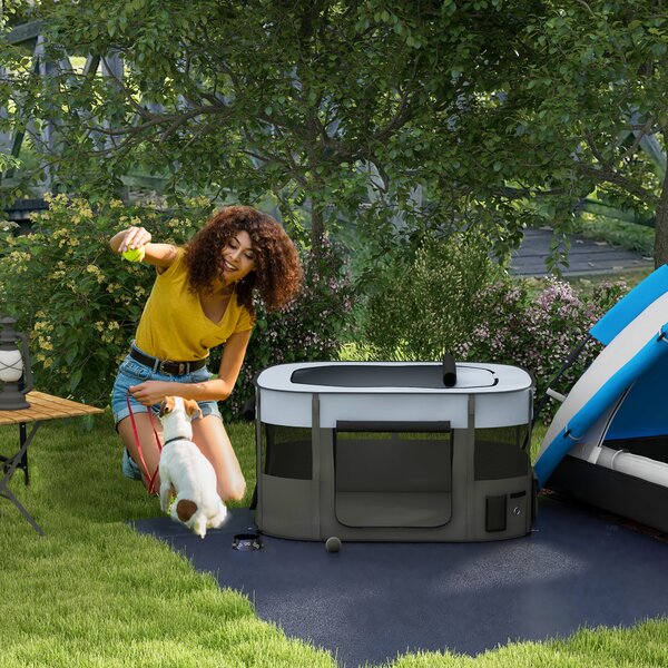 PawHut Foldable Dog Pen with Storage Bag for Indoor/Outdoor Use, Grey Aosom UK