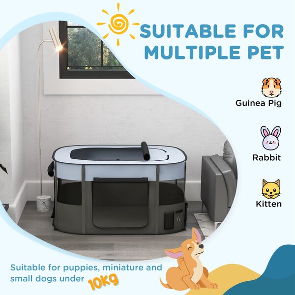 PawHut Foldable Dog Pen with Storage Bag for Indoor/Outdoor Use, Grey Aosom UK
