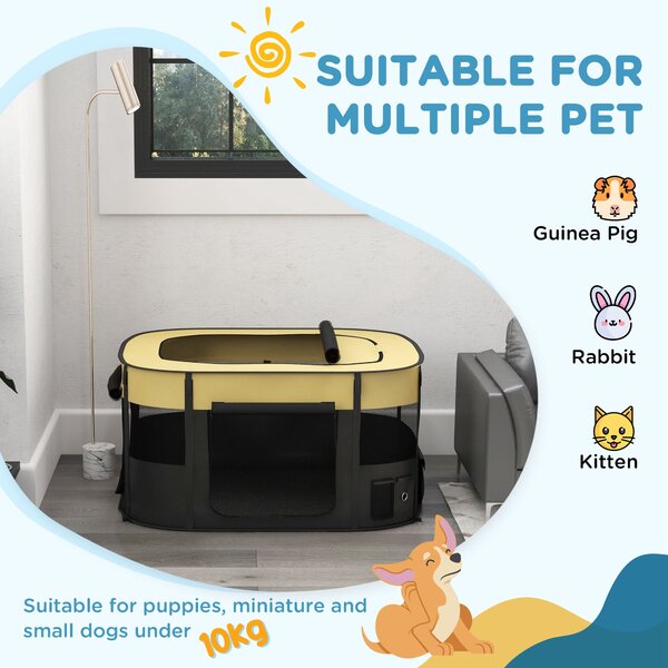 PawHut Foldable Dog Pen with Storage Bag for Indoor/Outdoor Use, Yellow Aosom UK
