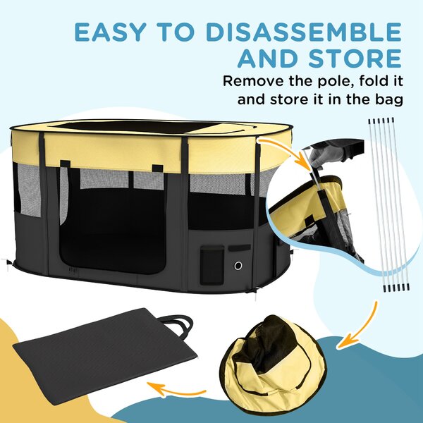 PawHut Foldable Dog Pen with Storage Bag for Indoor/Outdoor Use, Yellow Aosom UK