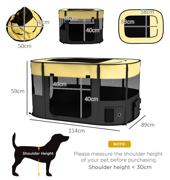 PawHut Foldable Dog Pen with Storage Bag for Indoor/Outdoor Use, Yellow Aosom UK