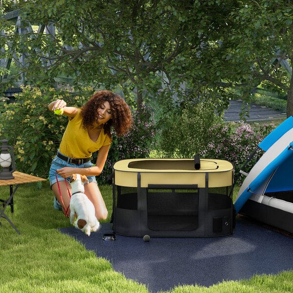PawHut Foldable Dog Pen with Storage Bag for Indoor/Outdoor Use, Yellow Aosom UK