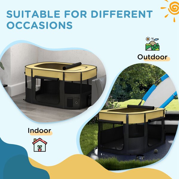 PawHut Foldable Dog Pen with Storage Bag for Indoor/Outdoor Use, Yellow Aosom UK