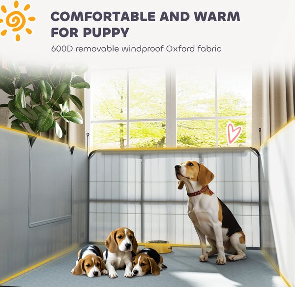 PawHut Steel Dog Whelping Box with Washable Pee Pad, Windproof Cloth, Lockable Door, for Small & Medium Dogs, 102 x 102 x 60cm