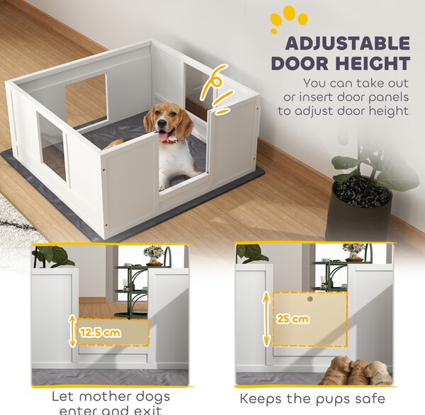 PawHut Whelping Box for Dogs with Whelping Pad, Adjustable Entrance, Non-slip Foot Pads, for Medium Dogs, 100 x 96cm Aosom UK
