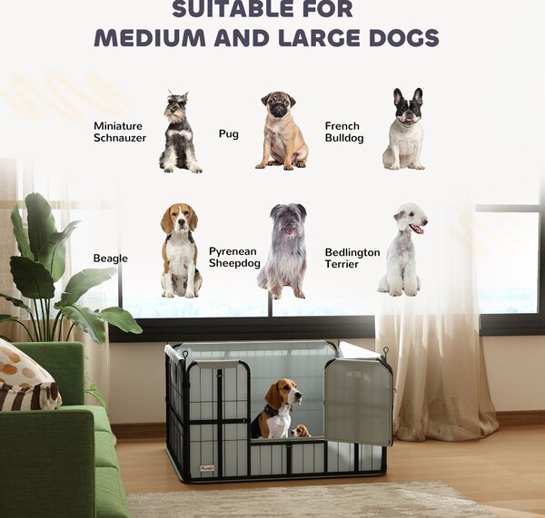 PawHut Steel Dog Whelping Box with Washable Pee Pad, Windproof Cloth, Lockable Door, for Small & Medium Dogs, 102 x 102 x 60cm