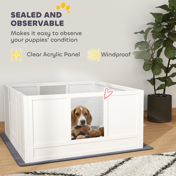 PawHut Whelping Box for Dogs with Whelping Pad, Adjustable Entrance, Non-slip Foot Pads, for Medium Dogs, 100 x 96cm Aosom UK