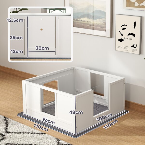 PawHut Whelping Box for Dogs with Whelping Pad, Adjustable Entrance, Non-slip Foot Pads, for Medium Dogs, 100 x 96cm Aosom UK