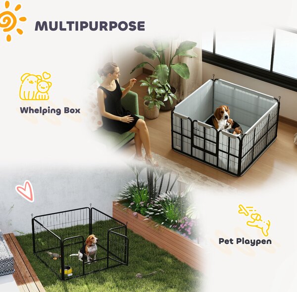 PawHut Steel Dog Whelping Box with Washable Pee Pad, Windproof Cloth, Lockable Door, for Small & Medium Dogs, 102 x 102 x 60cm