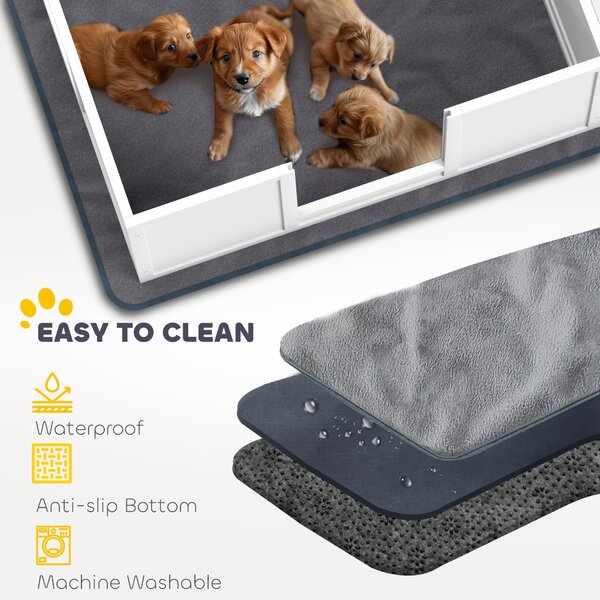 PawHut Whelping Box for Dogs with Whelping Pad, Adjustable Entrance, Non-slip Foot Pads, for Medium Dogs, 100 x 96cm Aosom UK