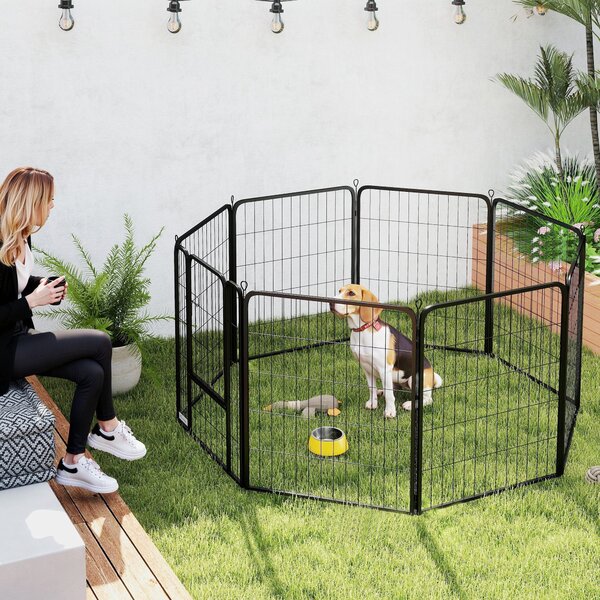 PawHut 8 Panels Heavy Duty Dog Playpen with Door Indoor Outdoor, for Medium Dogs, 80cm High