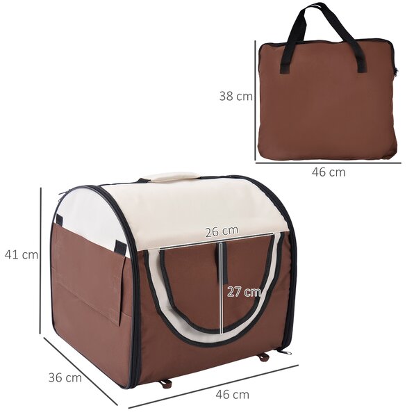 Pawhut Soft Pet Carrier, Foldable Cat and Dog Travel Bag, Breathable Fabric Crate, 46 x 36 x 41 cm, Brown. Aosom UK