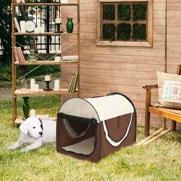 Pawhut Soft Pet Carrier, Foldable Cat and Dog Travel Bag, Breathable Fabric Crate, 46 x 36 x 41 cm, Brown. Aosom UK