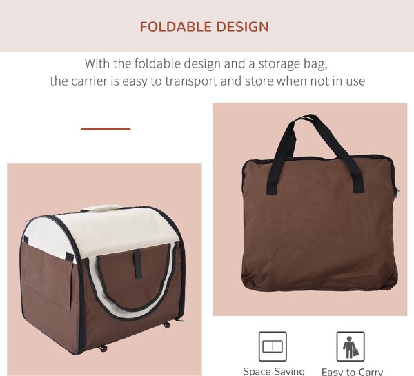 Pawhut Soft Pet Carrier, Foldable Cat and Dog Travel Bag, Breathable Fabric Crate, 46 x 36 x 41 cm, Brown. Aosom UK