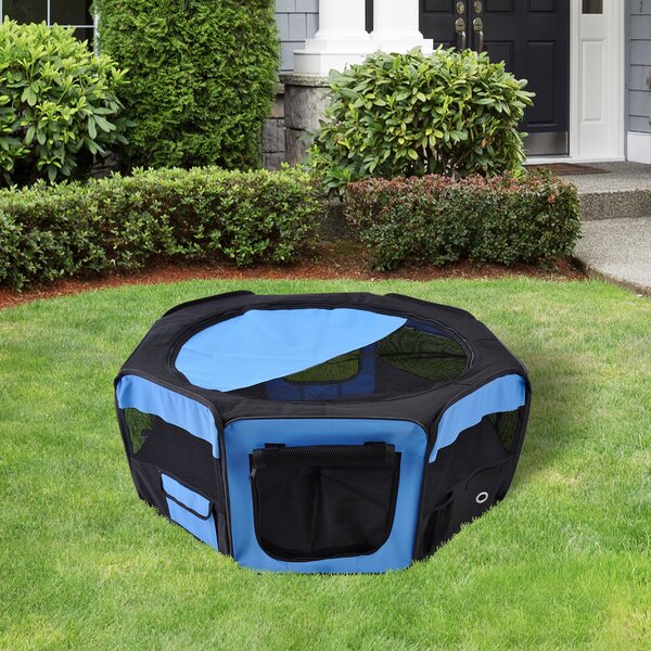 PawHut Fabric Pet Playpen: 8-Panel Foldable Mesh Enclosure for Outdoor Use, Dia 90 x 41H cm, Blue Aosom UK