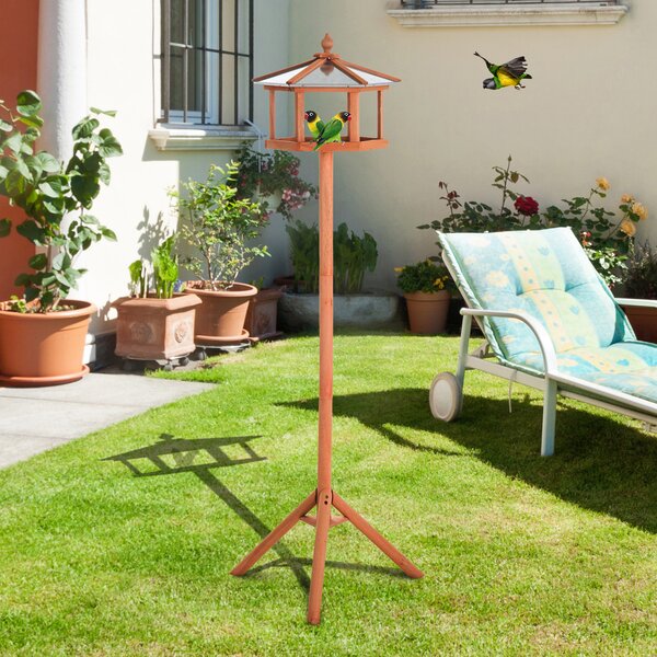 PawHut Portable Wooden Bird Feeder Station with Stand for Outdoor Use, Ideal for Garden, Patio, or Balcony Aosom UK