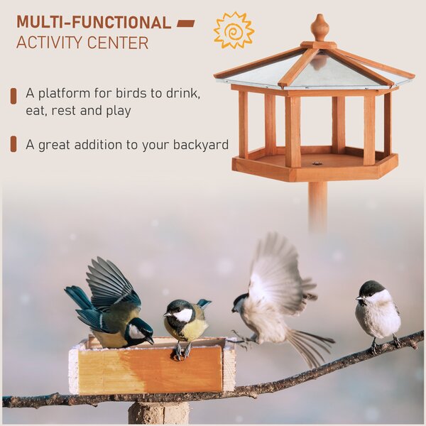 PawHut Portable Wooden Bird Feeder Station with Stand for Outdoor Use, Ideal for Garden, Patio, or Balcony Aosom UK