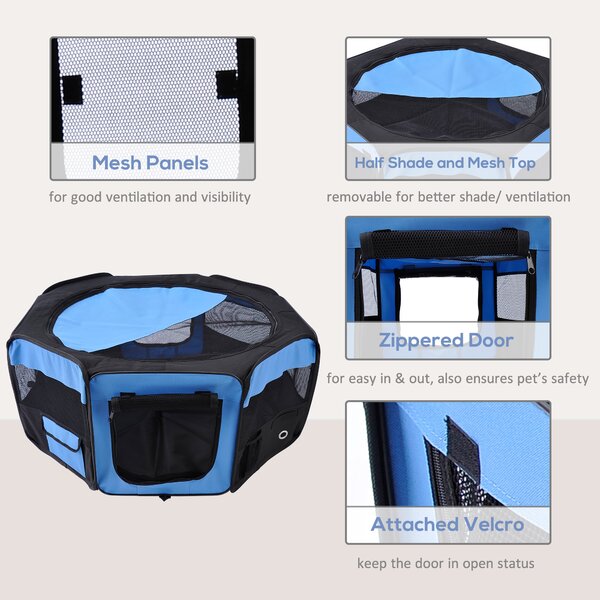 PawHut Fabric Pet Playpen: 8-Panel Foldable Mesh Enclosure for Outdoor Use, Dia 90 x 41H cm, Blue Aosom UK