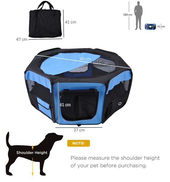 PawHut Fabric Pet Playpen: 8-Panel Foldable Mesh Enclosure for Outdoor Use, Dia 90 x 41H cm, Blue Aosom UK