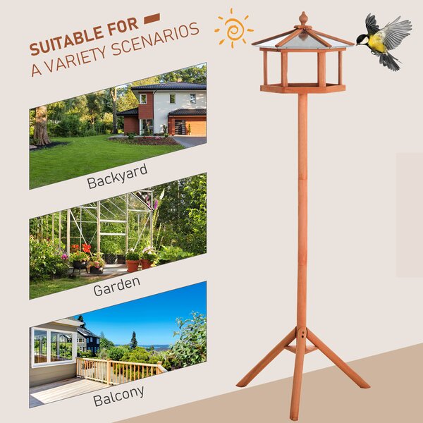 PawHut Portable Wooden Bird Feeder Station with Stand for Outdoor Use, Ideal for Garden, Patio, or Balcony Aosom UK