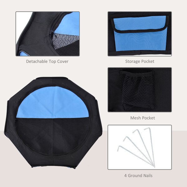 PawHut Fabric Pet Playpen: 8-Panel Foldable Mesh Enclosure for Outdoor Use, Dia 90 x 41H cm, Blue Aosom UK