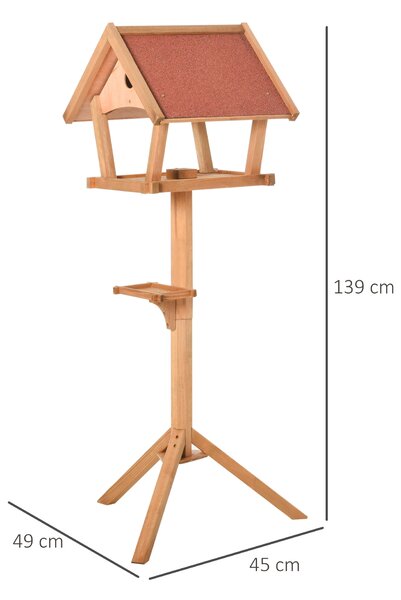 PawHut Wooden Bird Feeder Table Freestanding for Garden Backyard Outside Decorative Pre-cut Weather Resistant Roof 49 x 45 x 139 cm Natural Aosom UK