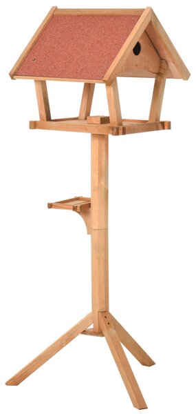 PawHut Wooden Bird Feeder Table Freestanding for Garden Backyard Outside Decorative Pre-cut Weather Resistant Roof 49 x 45 x 139 cm Natural Aosom UK