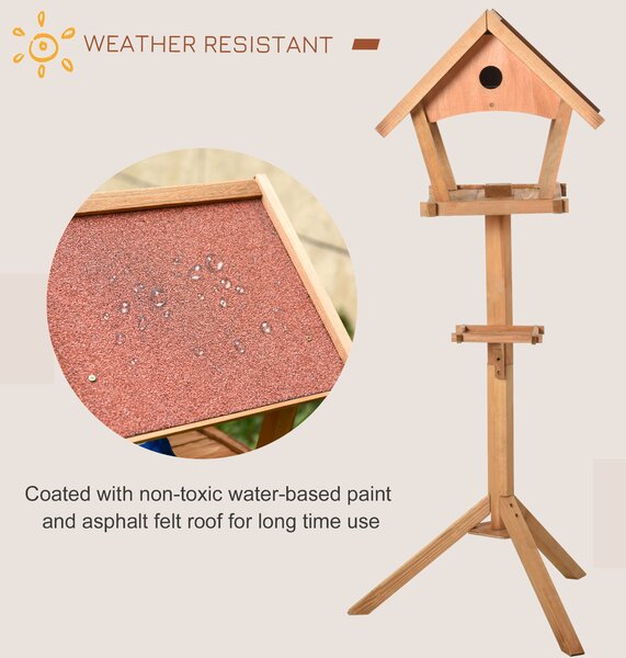 PawHut Wooden Bird Feeder Table Freestanding for Garden Backyard Outside Decorative Pre-cut Weather Resistant Roof 49 x 45 x 139 cm Natural Aosom UK
