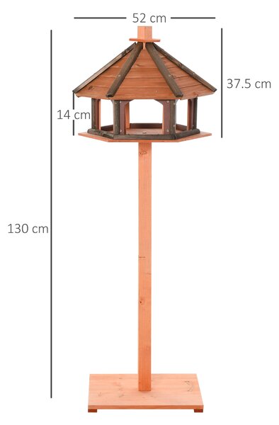 PawHut Wooden Bird Feeder Bird Table Bird House Playstand with Water-resistant Roof 130cm for Outside Use Brown